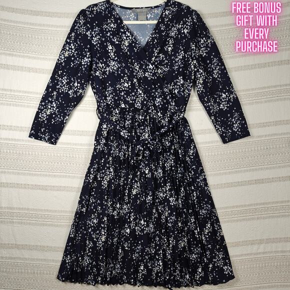 Lark & Grey Navy Floral Pleated Midi Dress Size 1XL New - Picture 1 of 7